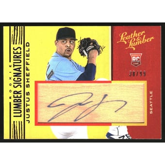 2019 Panini Leather and Lumber Rookie Lumber Signatures Blue #119 Justus Sheffield/99
