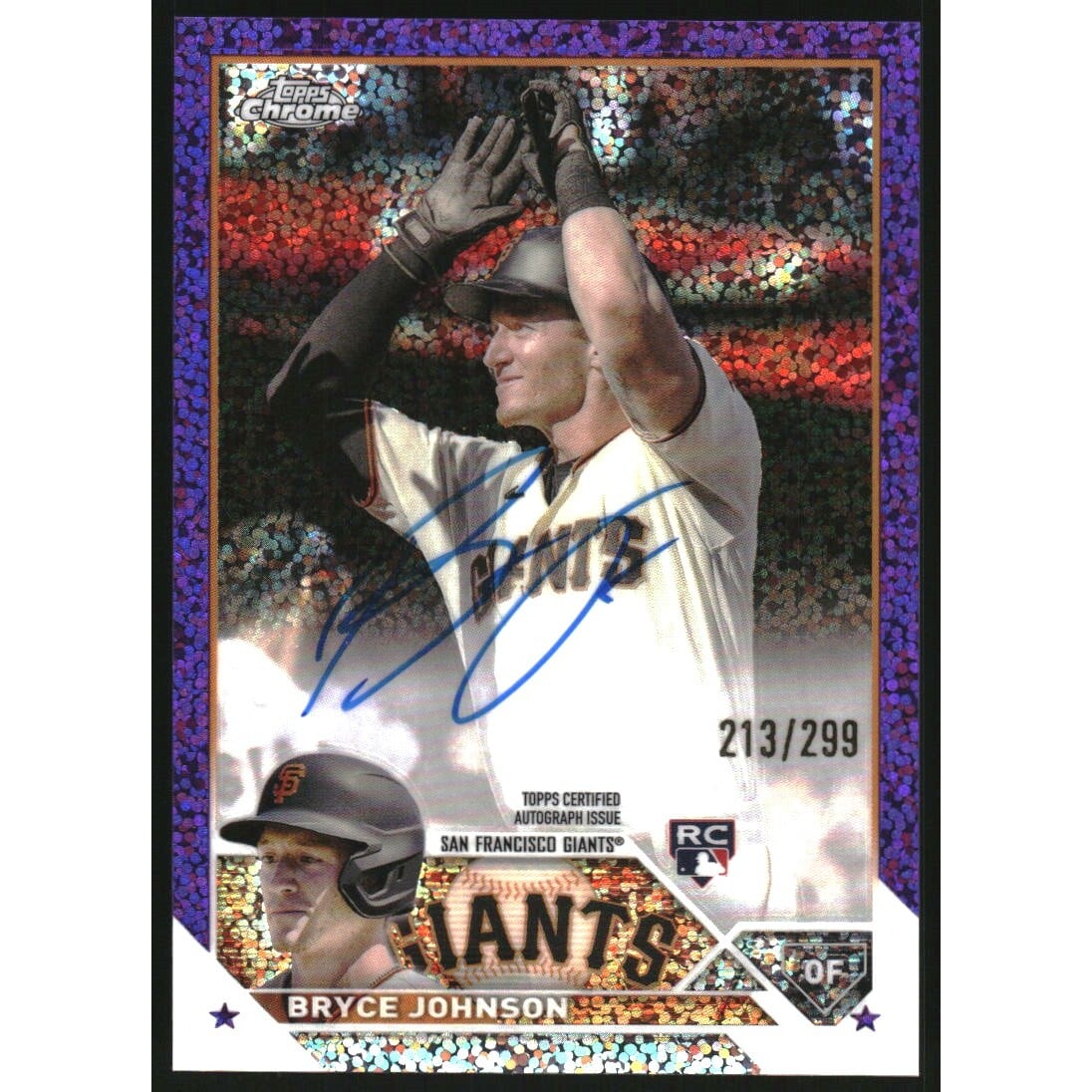 2023 Topps Chrome Rookie Autographs Purple Speckle Refractors #RABJ Bryce Johnson. rookie card picture