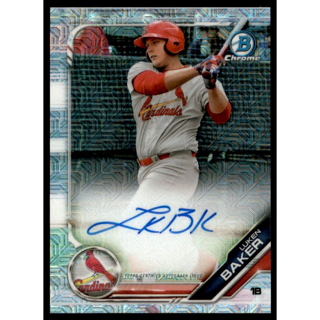 2019 Bowman Chrome Mega Box Autographs Refractors #BMALB Luken Baker. rookie card picture