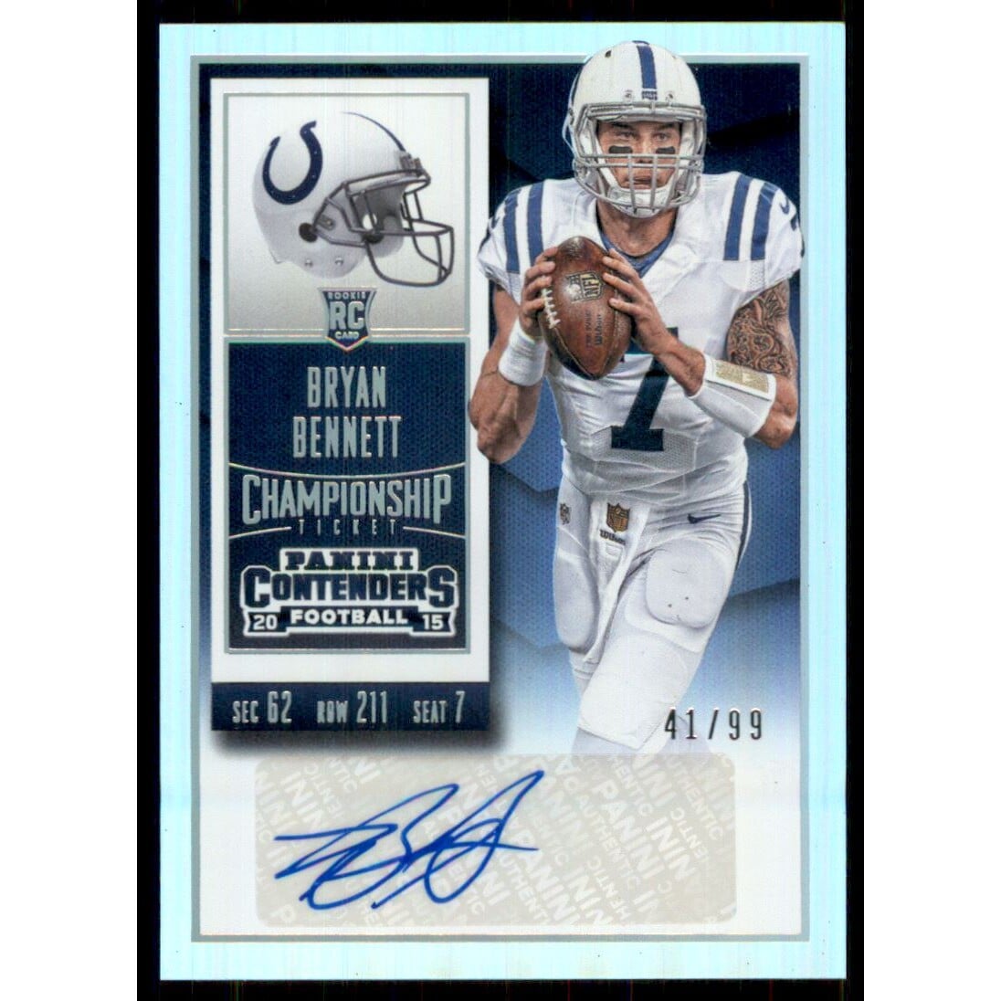2015 Panini Contenders Championship Ticket #165 Bryan Bennett AU/99. rookie card picture