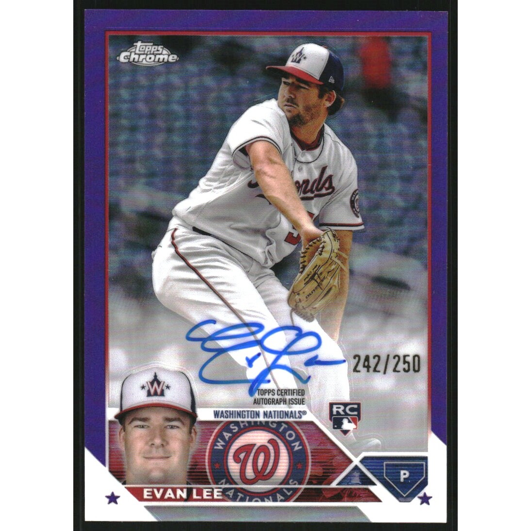 2023 Topps Chrome Update Rookie Autographs Purple Refractors #RAEL Evan Lee. rookie card picture