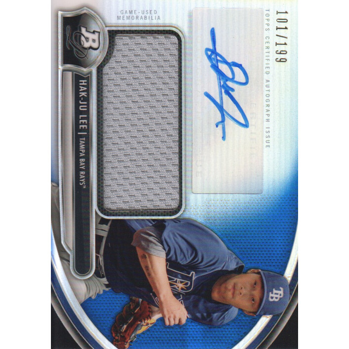 2013 Bowman Platinum Jumbo Relic Autographs Blue Refractors #HL Hak-Ju Lee. rookie card picture