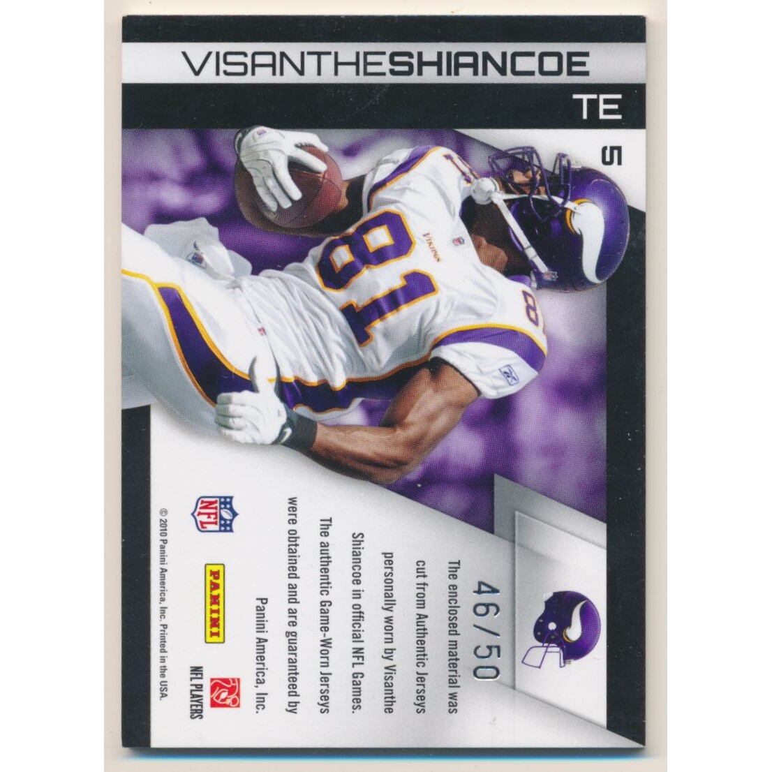 2010 Panini Gridiron Gear Gamebreakers Jerseys Prime #5 Visanthe Shiancoe/50