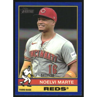 2025 Topps Heritage Chrome Blue Refractors #43 Noelvi Marte