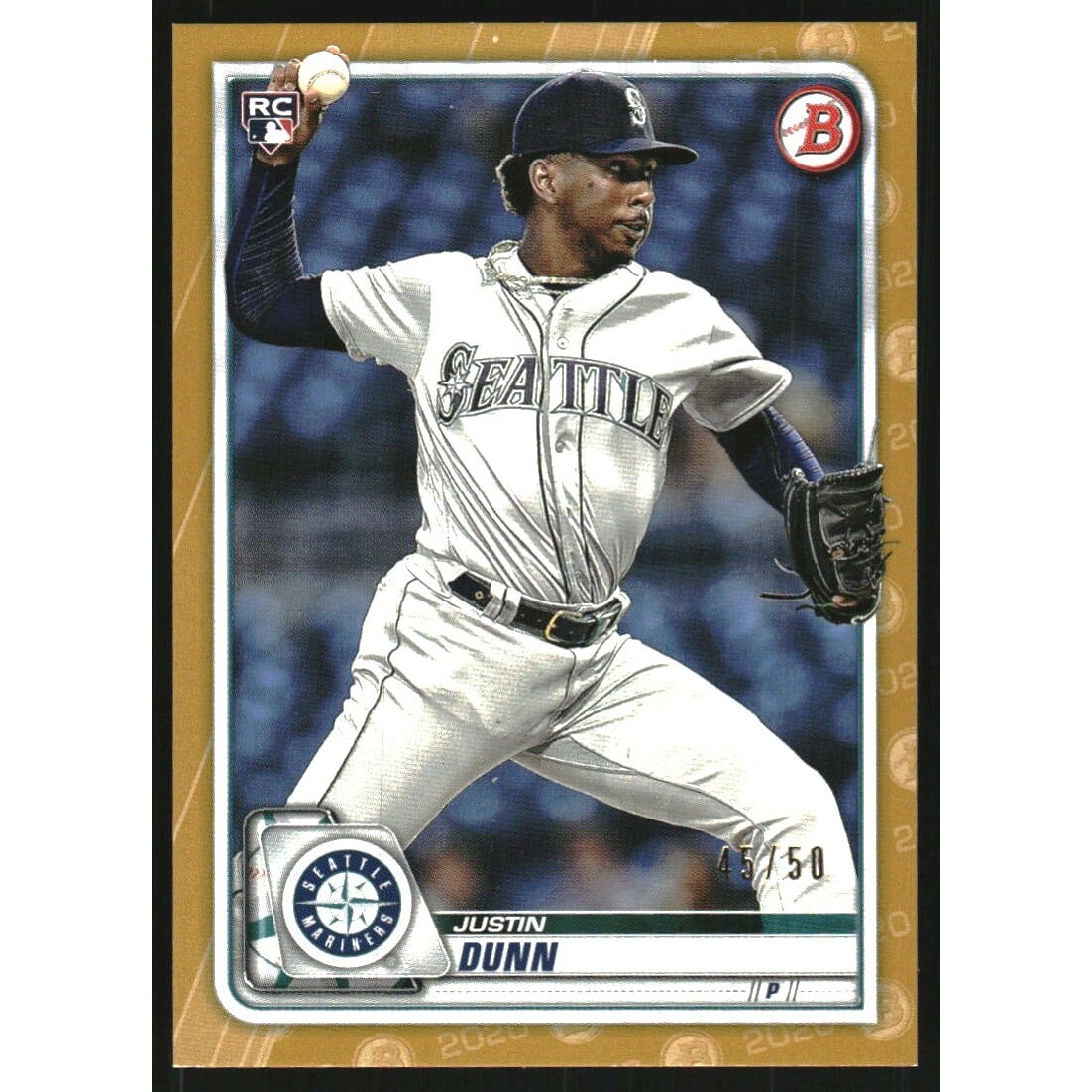 2020 Bowman Gold #15 Justin Dunn. rookie card picture