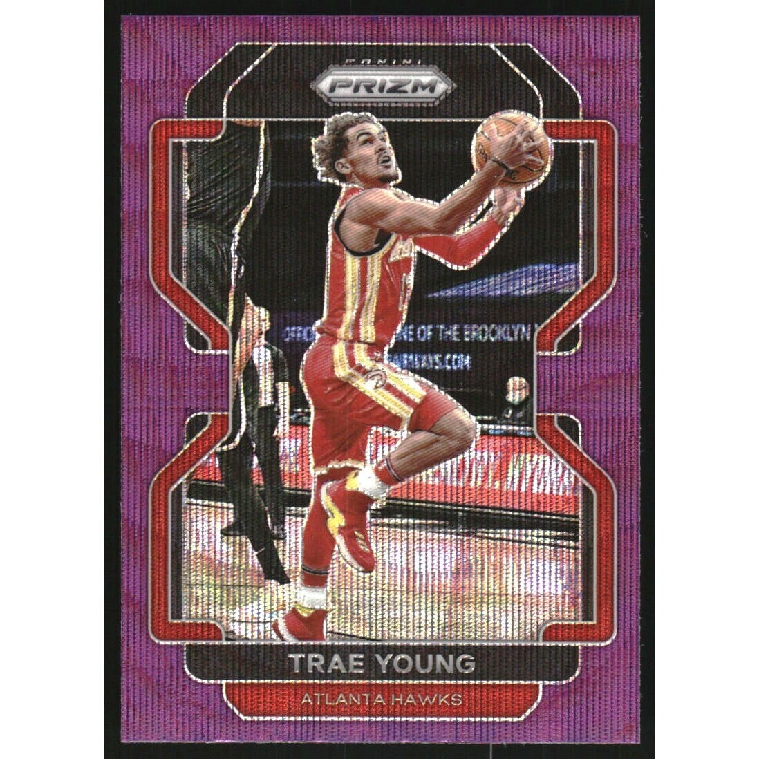 2021-22 Panini Prizm Prizms Purple Wave #26 Trae Young. rookie card picture