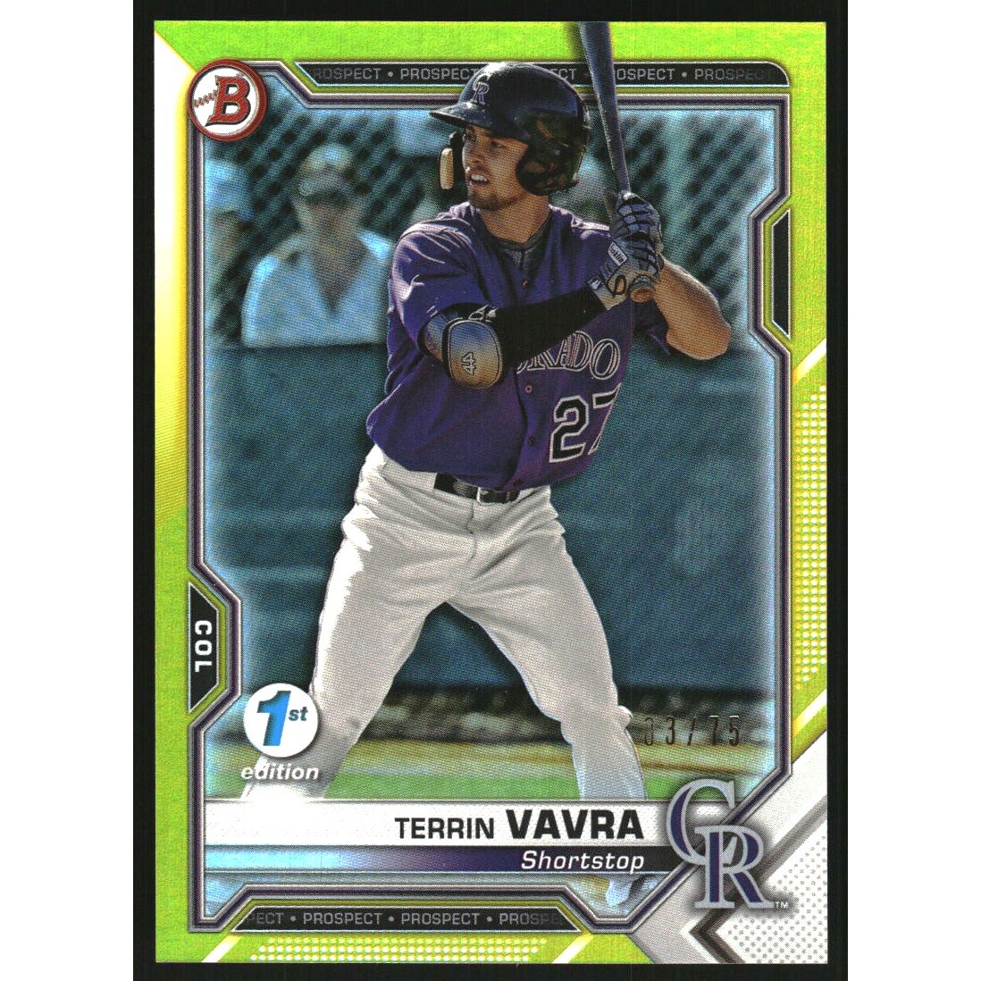 2021 Bowman 1st Edition Yellow Foil #BFE100 Terrin Vavra. rookie card picture