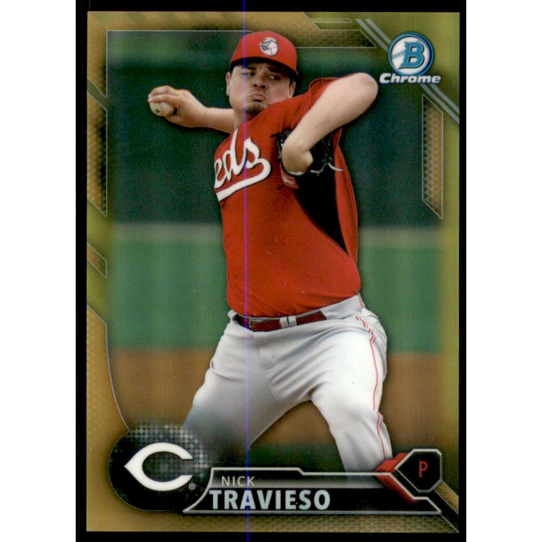 2016 Bowman Chrome Prospects Gold Refractors #BCP149 Nick Travieso. rookie card picture