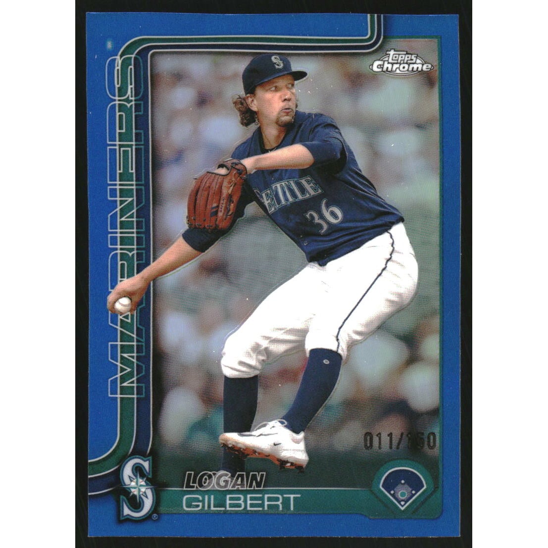 2025 Topps Chrome Blue Refractors #11 Logan Gilbert. rookie card picture