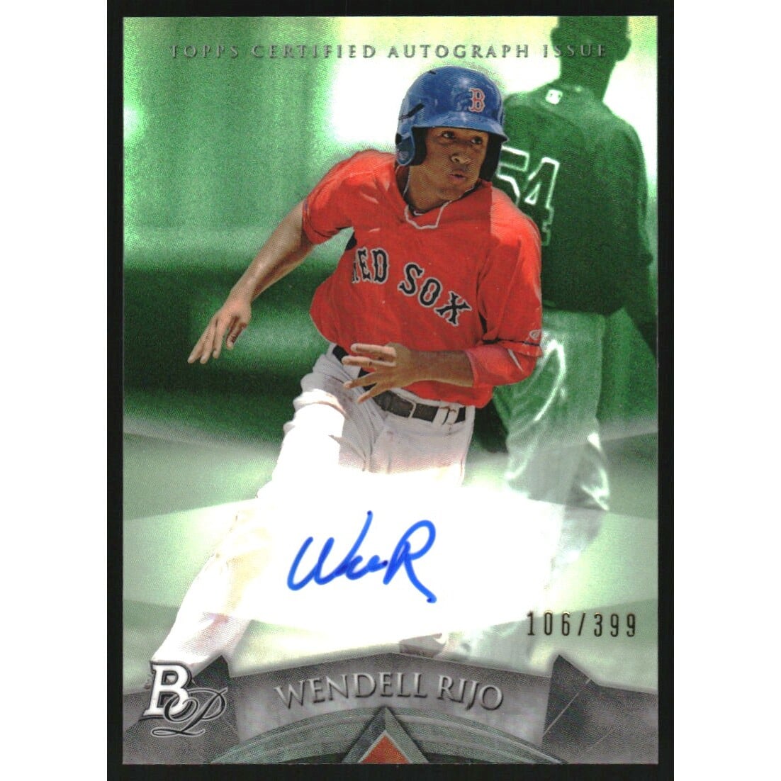 2014 Bowman Platinum Prospect Autographs Green Refractors #APWR Wendell Rijo. rookie card picture