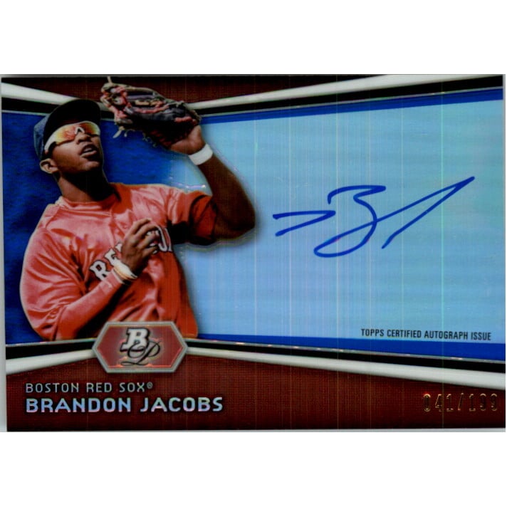 2012 Bowman Platinum Prospect Autographs Blue Refractors #BJ Brandon Jacobs. rookie card picture