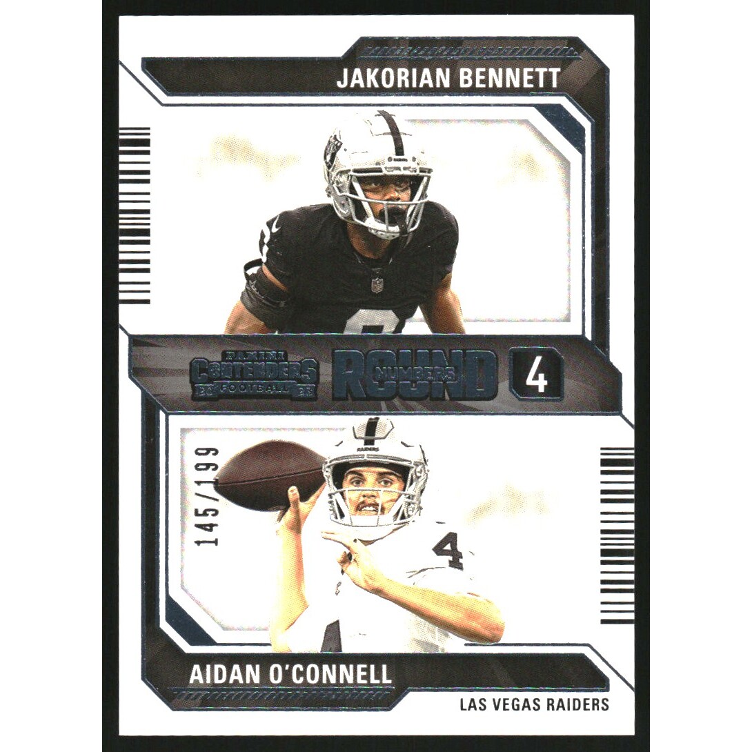 2023 Panini Contenders Round Numbers Blue #18 Aidan O'Connell/Jakorian Bennett. rookie card picture