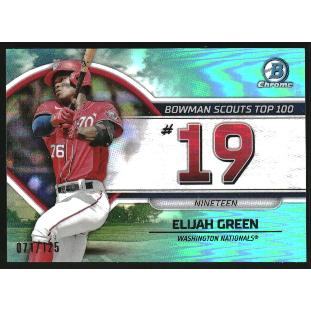 2023 Bowman Chrome Scouts Top 100 Aqua Refractors #BTP19 Elijah Green. rookie card picture