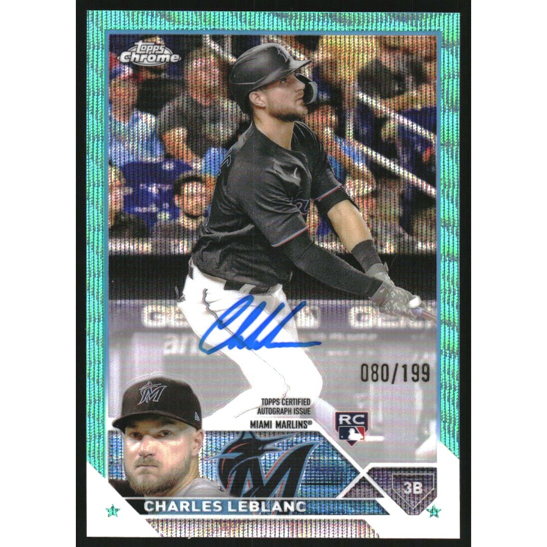 2023 Topps Chrome Update Rookie Autographs Aqua Wave Refractors #RACL Charles Leblanc. rookie card picture