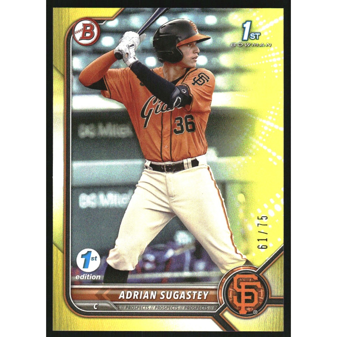 2022 Bowman 1st Edition Yellow Foil #BPPF19 Adrian Sugastey