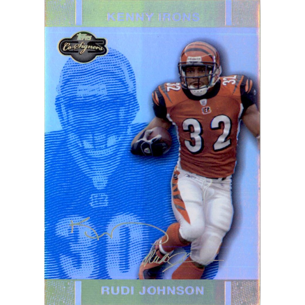 2007 Topps Co-Signers Changing Faces Hologold Blue #17B Rudi Johnson/Kenny Irons. rookie card picture