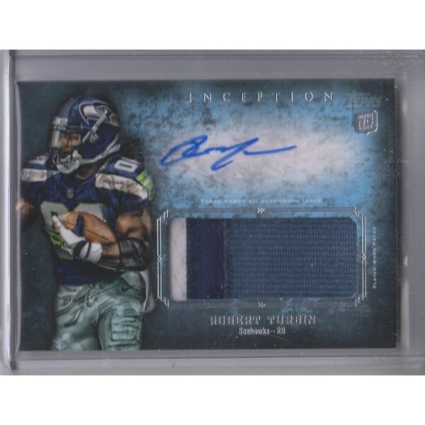 2012 Topps Inception Rookie Jumbo Patch Autographs #AJPRTU Robert Turbin. rookie card picture