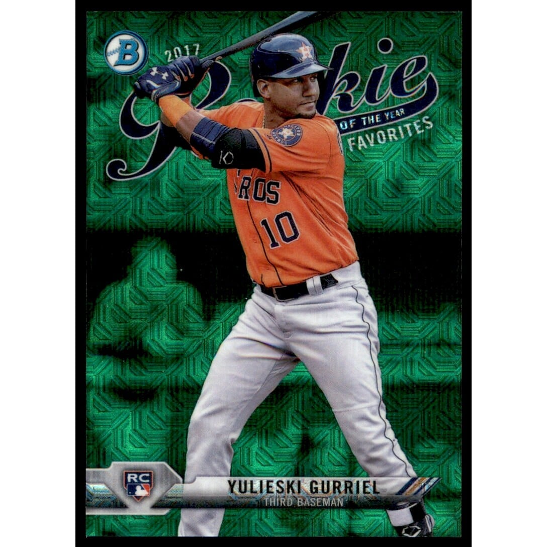 2017 Bowman Chrome Mega Box Rookie of the Year Favorites Green Refractors #ROYFIYG Yulieski Gurriel. rookie card picture