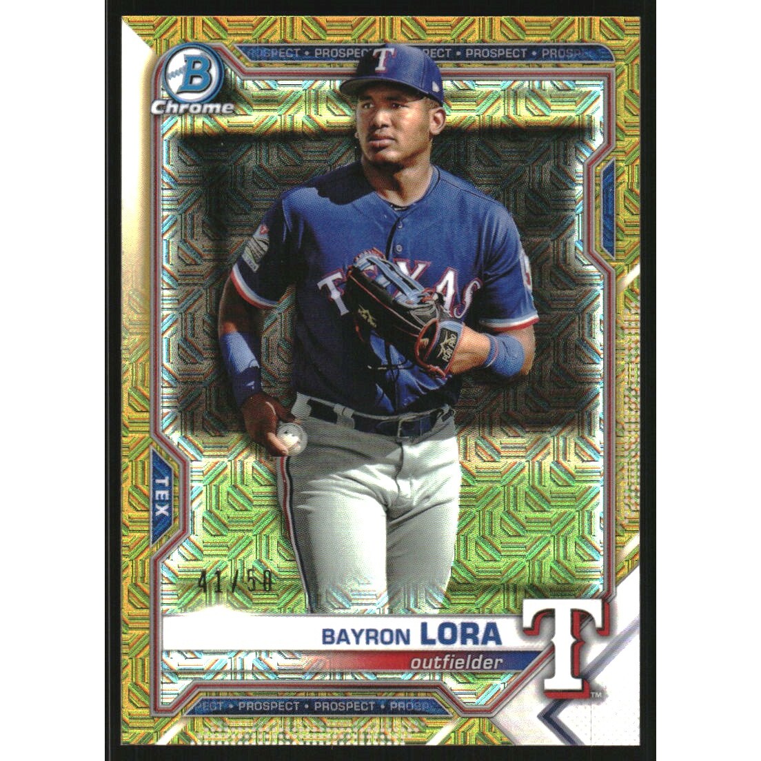 2021 Bowman Chrome Mega Box Prospects Gold Refractors #BCP139 Bayron Lora. rookie card picture