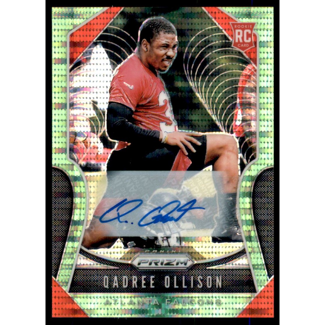 2019 Panini Prizm Rookie Autographs Prizms Neon Green #375 Qadree Ollison. rookie card picture