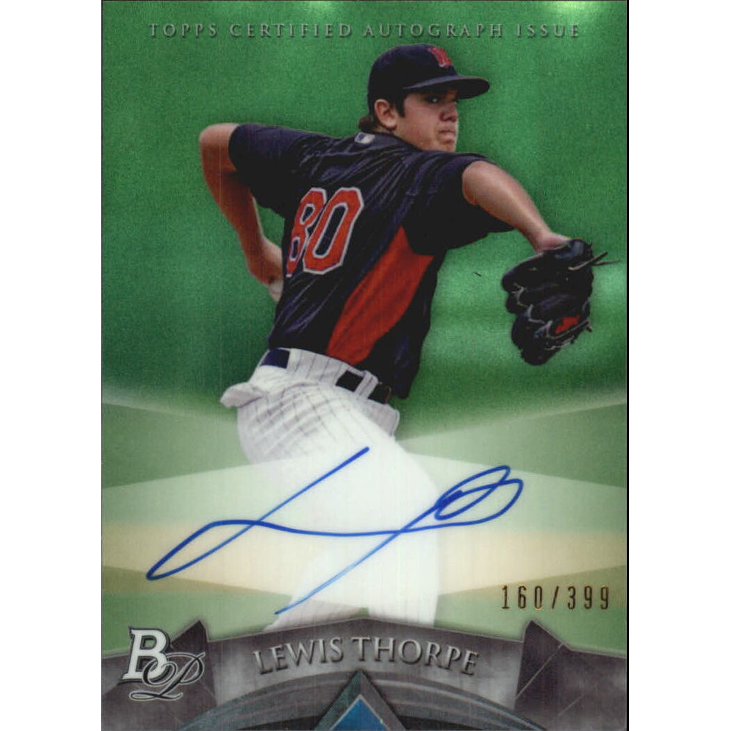 2014 Bowman Platinum Prospect Autographs Green Refractors #APLT Lewis Thorpe. rookie card picture