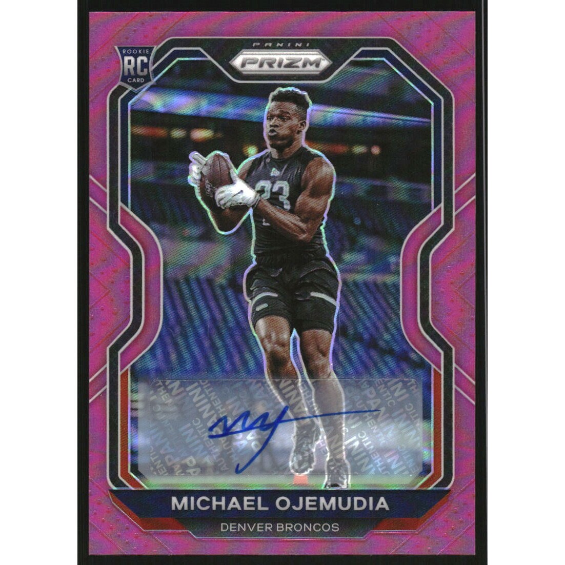 2020 Panini Prizm Rookie Autographs Prizms Pink #317 Michael Ojemudia. rookie card picture