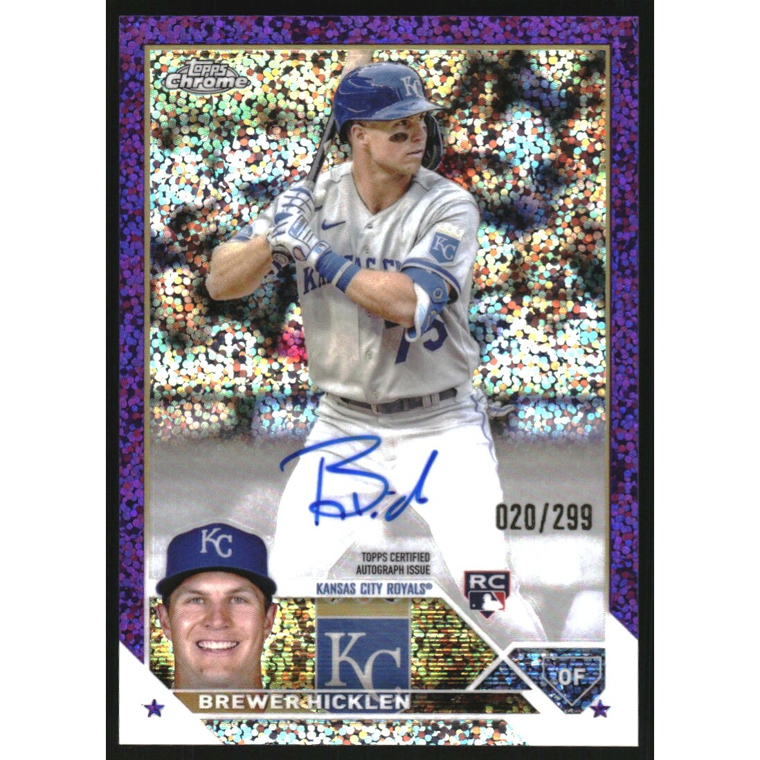 2023 Topps Chrome Rookie Autographs Purple Speckle Refractors #RABHI Brewer Hicklen. rookie card picture