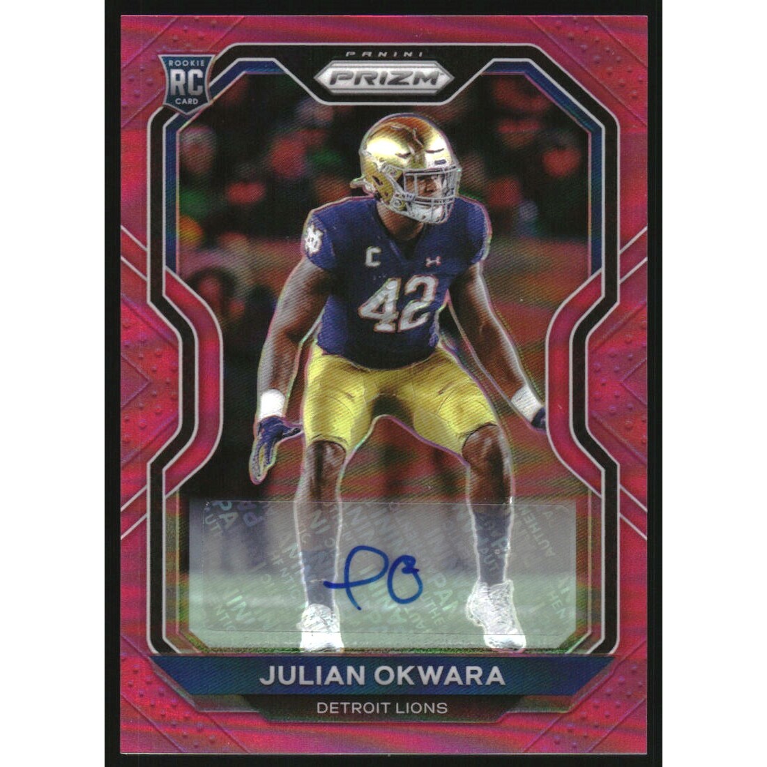 2020 Panini Prizm Rookie Autographs Prizms Pink #361 Julian Okwara. rookie card picture