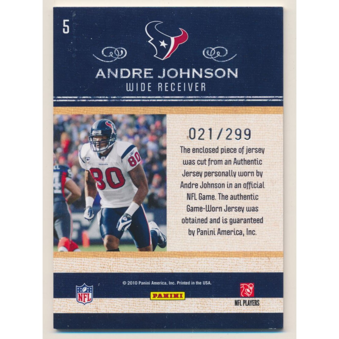 2010 Classics Dress Code Jerseys #5 Andre Johnson/299 2010 Classics Dress Code Jerseys #5 Andre Johnson/299