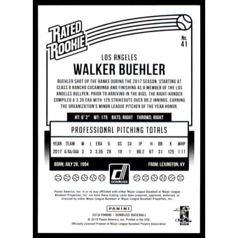 2018 Donruss Career Stat Line #41 Walker Buehler RR/317