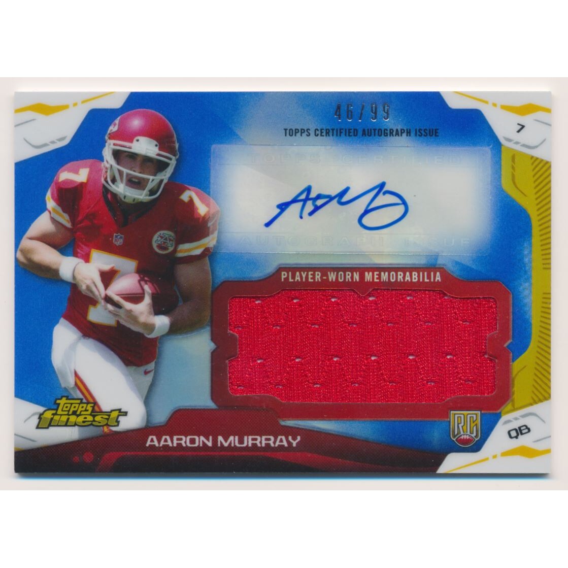 2014 Finest Jumbo Jersey Autographs Blue Refractors #AJRAMU Aaron Murray
