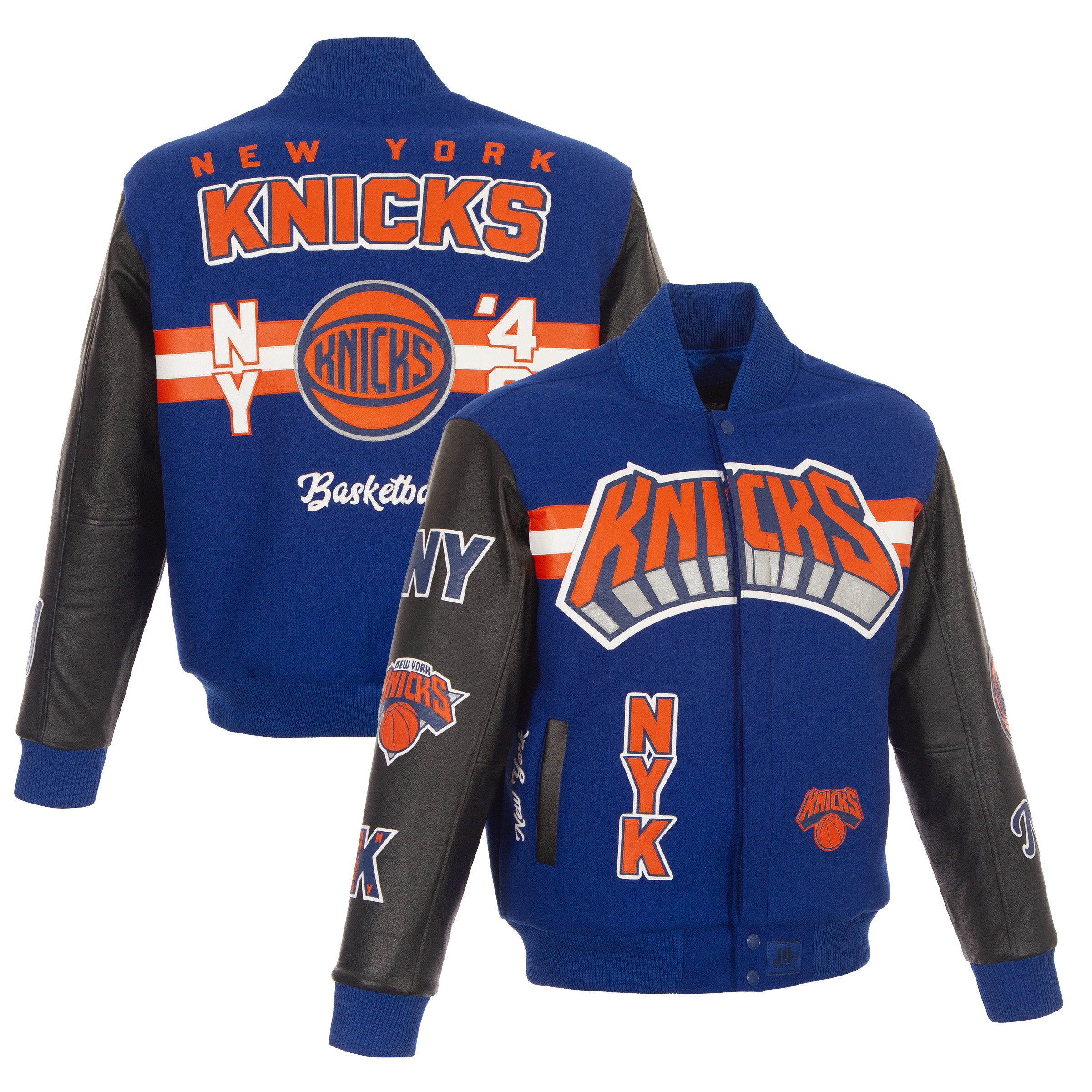 Men's JH Design Blue/Black New York Knicks Full-Snap Wool & Leather Jacket