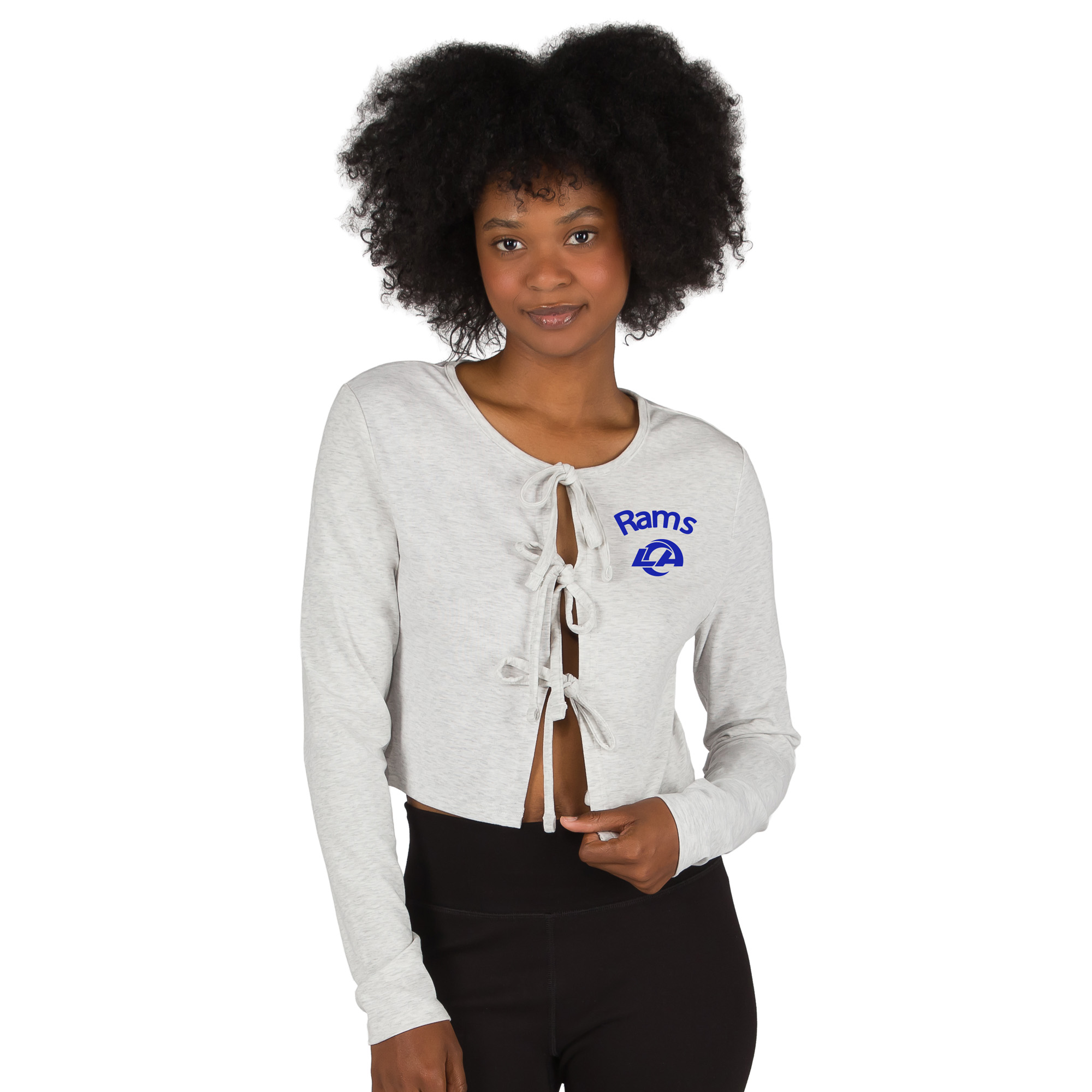 Women's Concepts Sport Gray Los Angeles Rams Fray Knit Long-Sleeve Tie Front Top