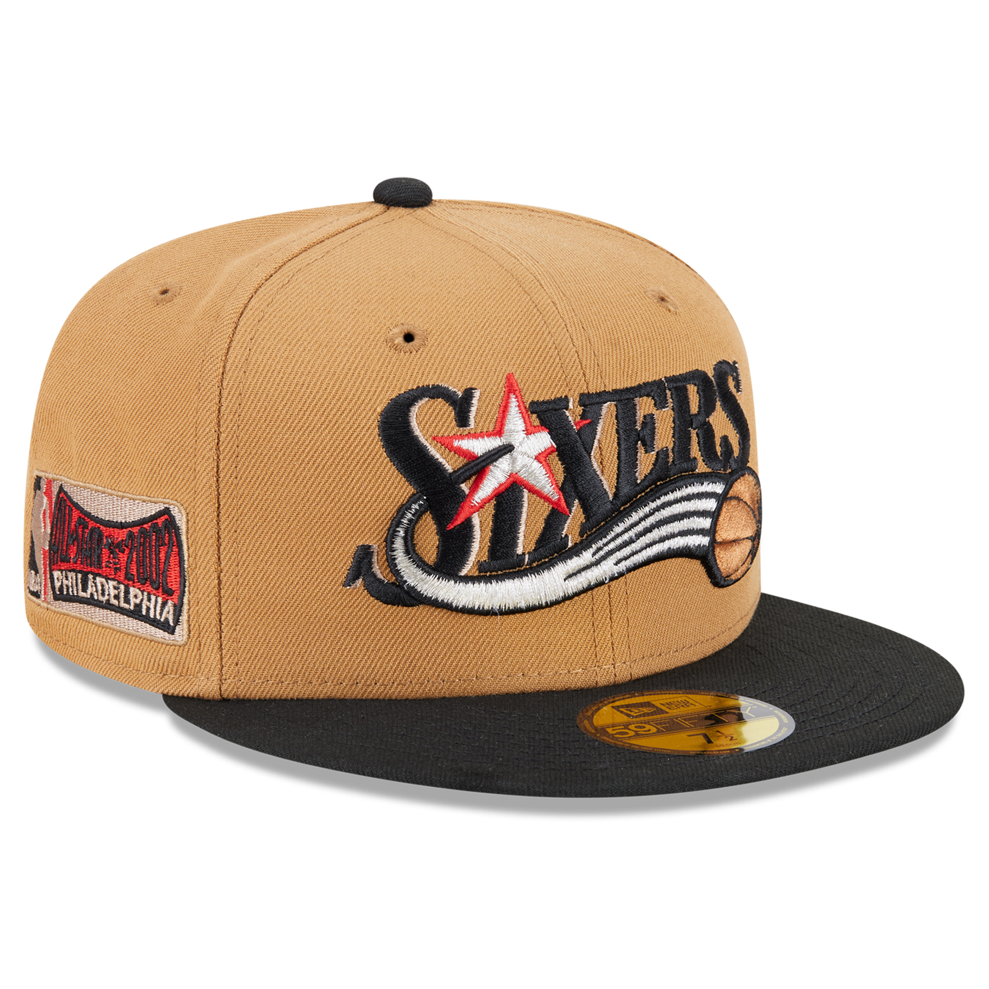 Men's New Era Khaki/Black Philadelphia 76ers 2002 NBA All-Star Game 59FIFTY Fitted Hat