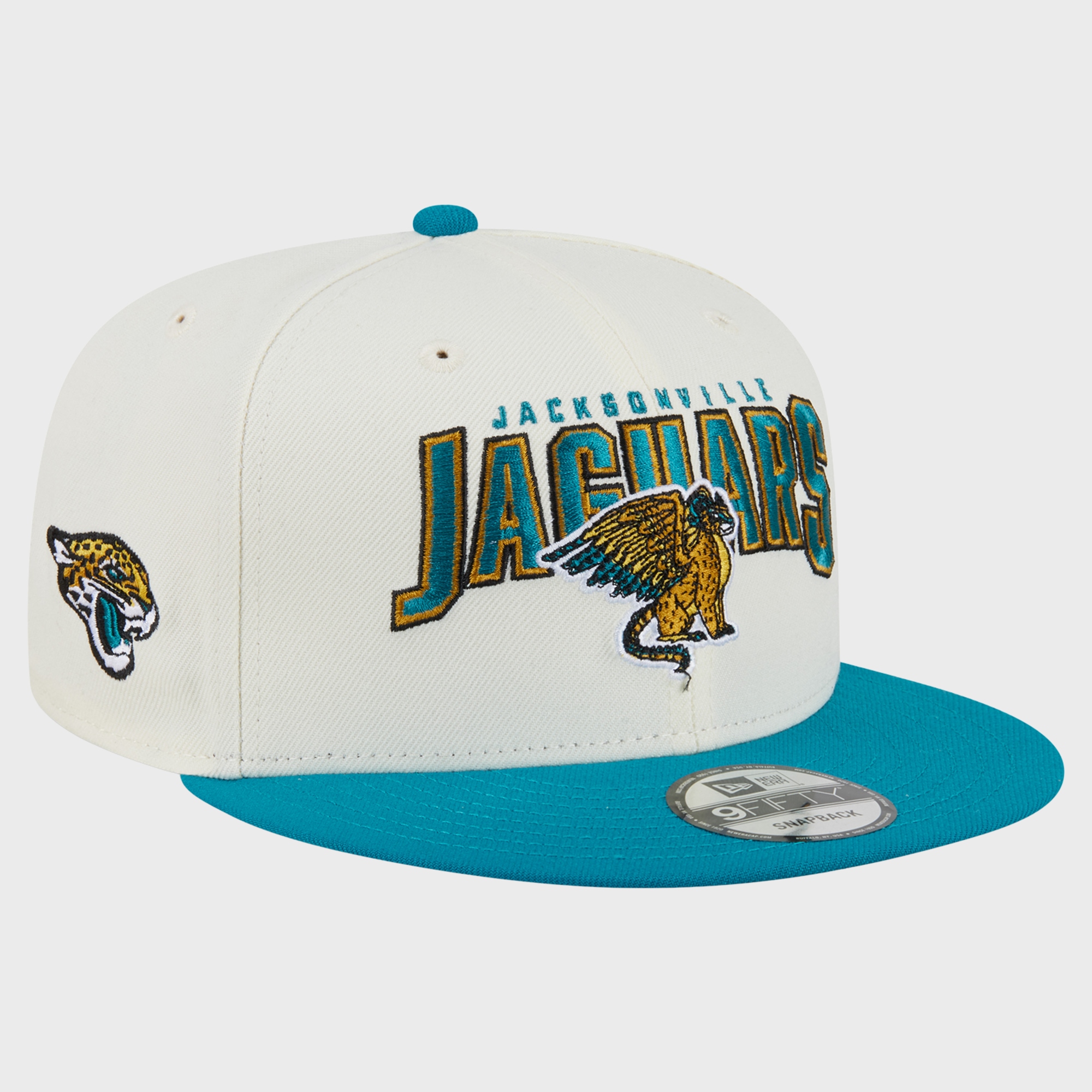 Men's Disney x New Era Cream/Teal Jacksonville Jaguars Pepita 9FIFTY Snapback Hat