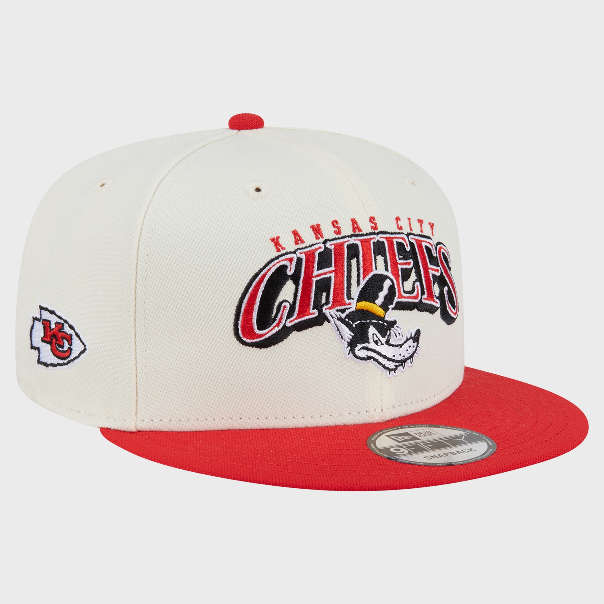 Men's Disney x New Era Cream/Red Kansas City Chiefs Big Bad Wolf 9FIFTY Snapback Hat