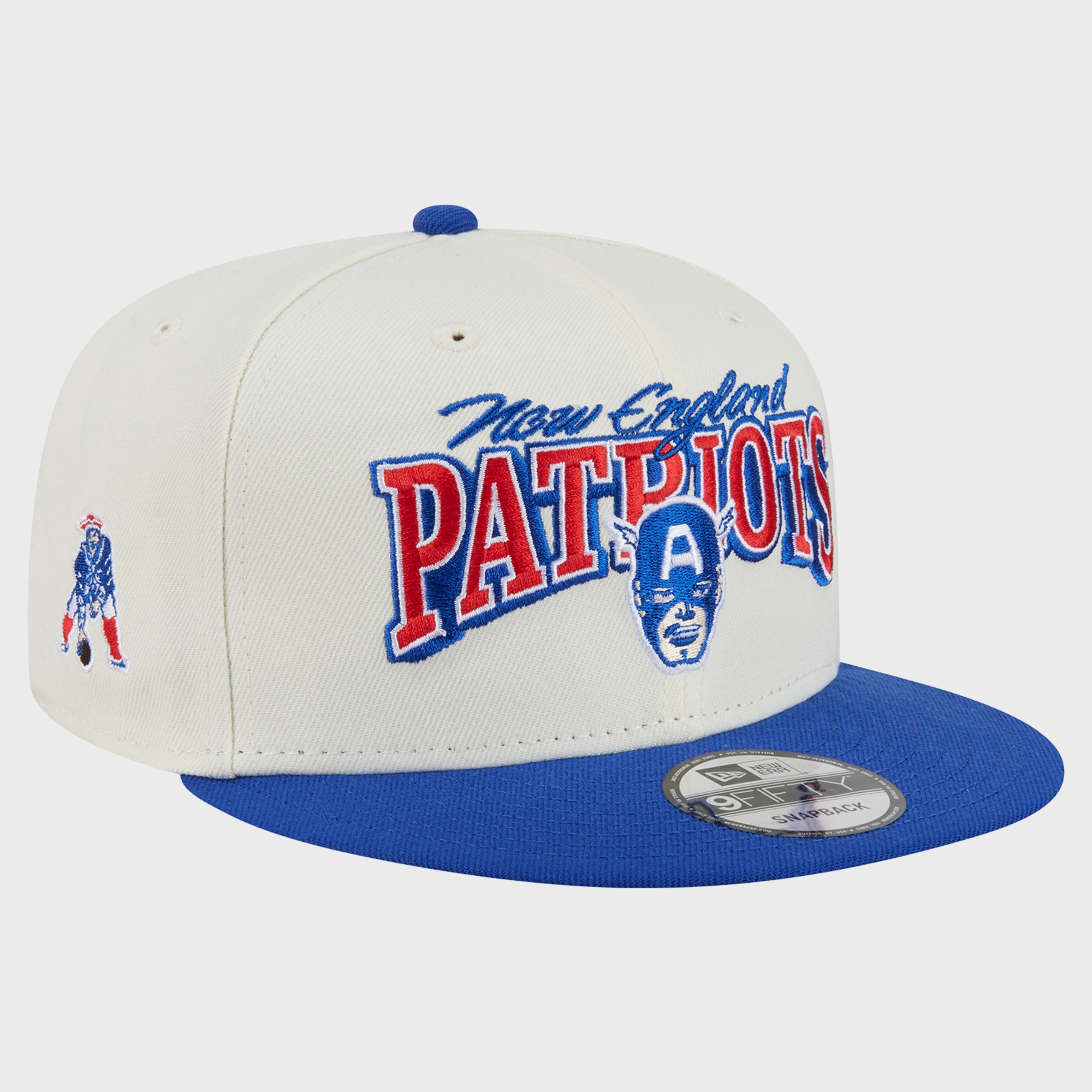 Men's Disney x New Era Cream/Royal New England Patriots Captain America 9FIFTY Snapback Hat