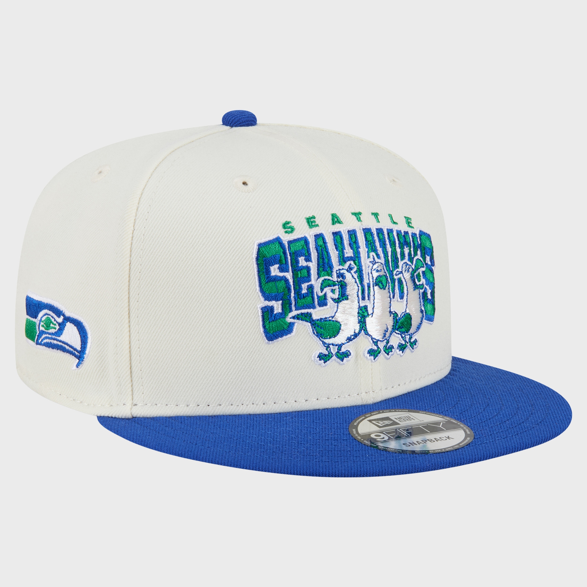 Men's Disney x New Era Cream/Royal Seattle Seahawks Seagulls 9FIFTY Snapback Hat