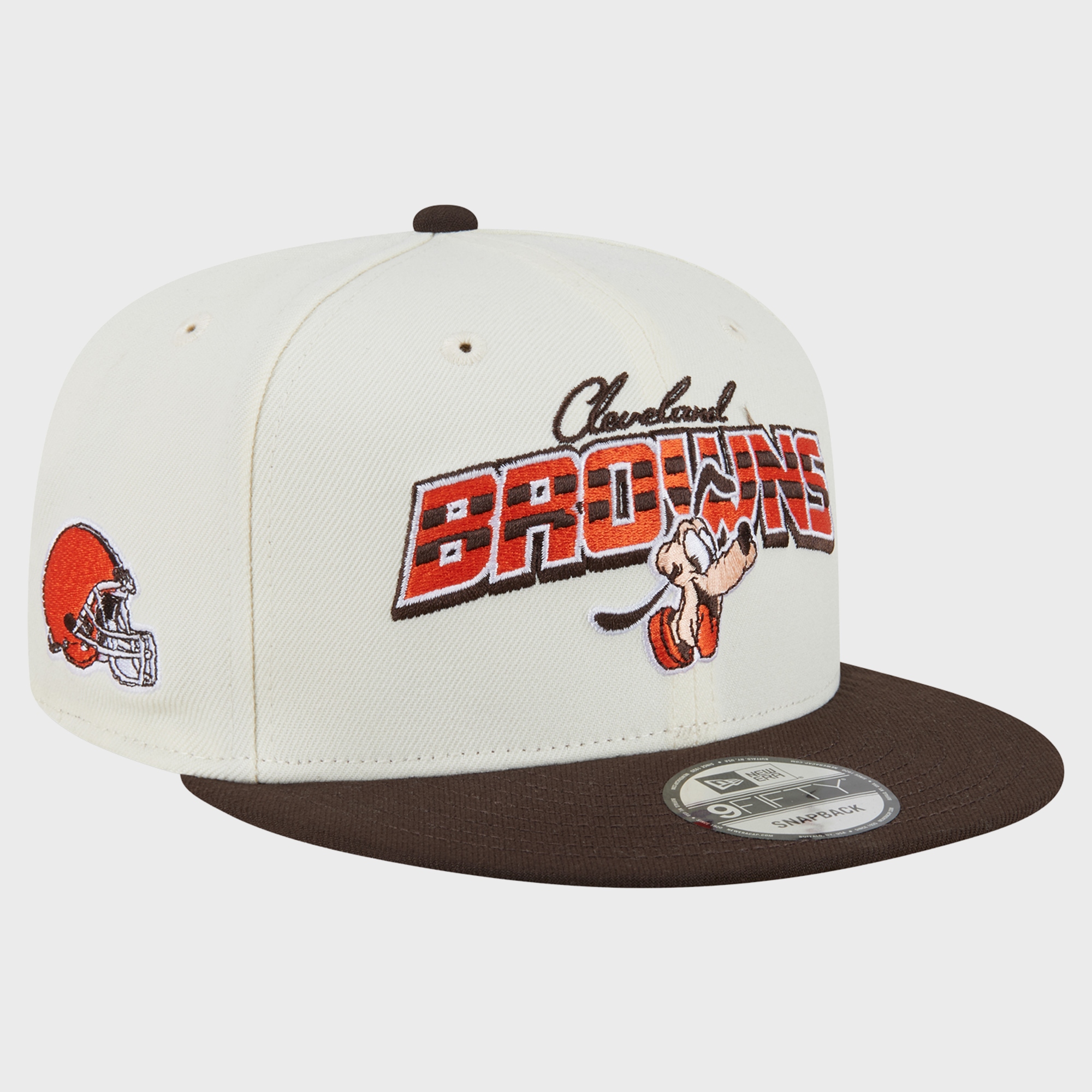 Men's Disney x New Era Cream/Brown Cleveland Browns Pluto 9FIFTY Snapback Hat
