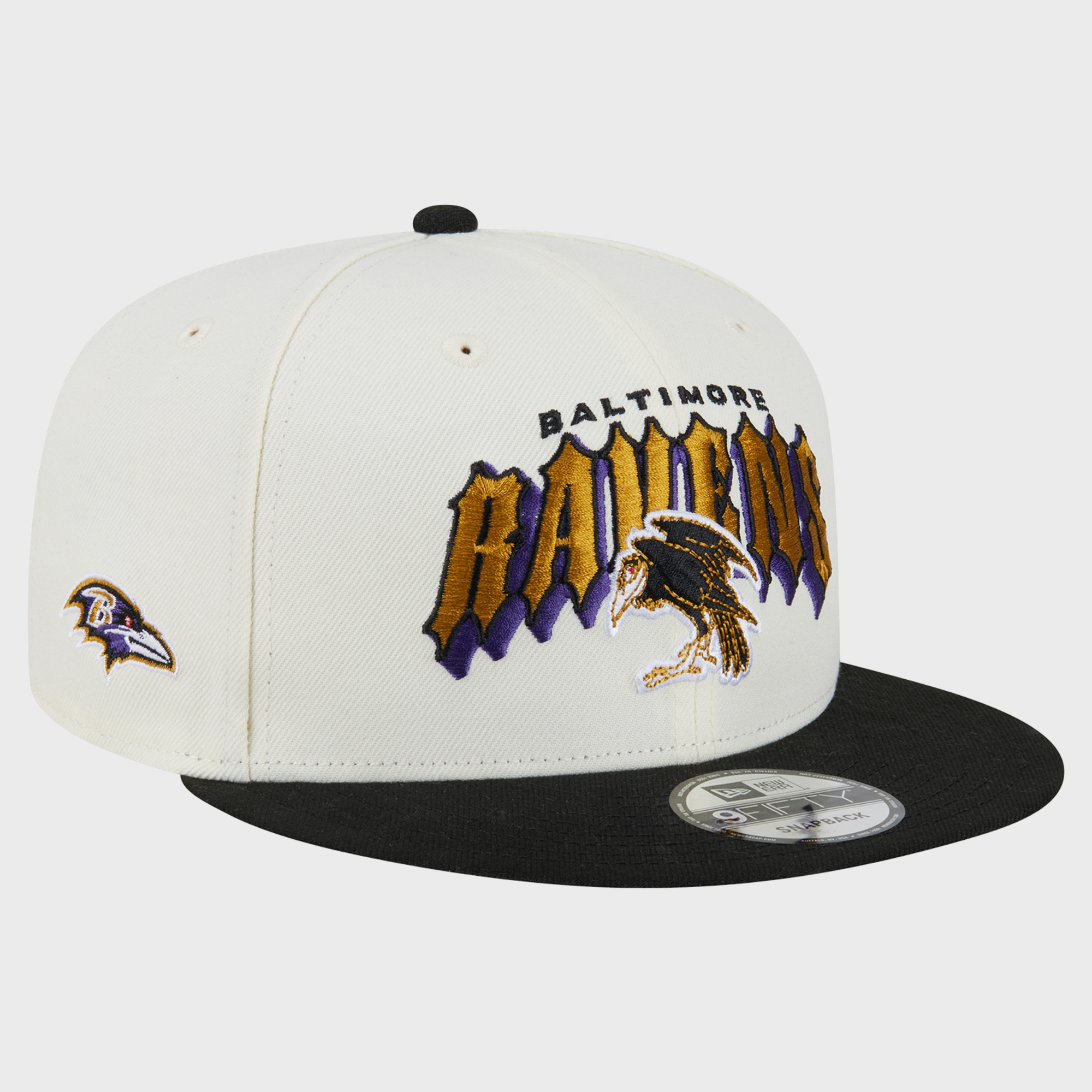 Men's Disney x New Era Cream/Black Baltimore Ravens Diablo 9FIFTY Snapback Hat