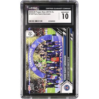 Paris Saint-Germain 2025-26 Topps Now UEFA CL UEFA Champions League Winners 2025/26 #138 CGC Authenticated GEM MINT 10 Card
