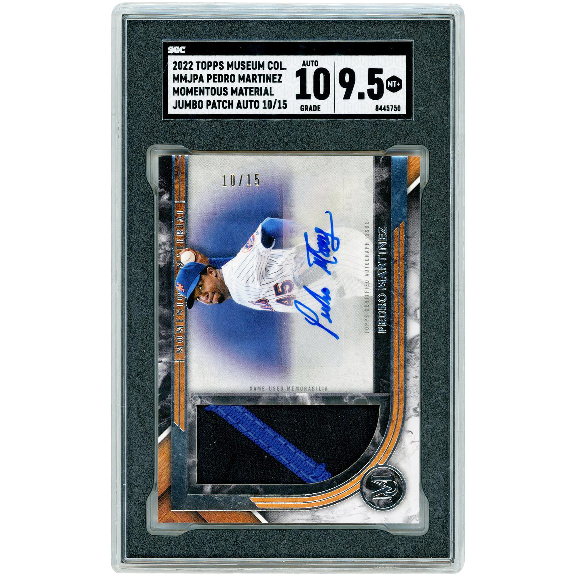 Pedro Martinez New York Mets Autographed 2022 Topps Museum Collection Dual-Color Game Used Relic #MMJPA-PM #10/15 SGC Authenticated 9.5/10 Card