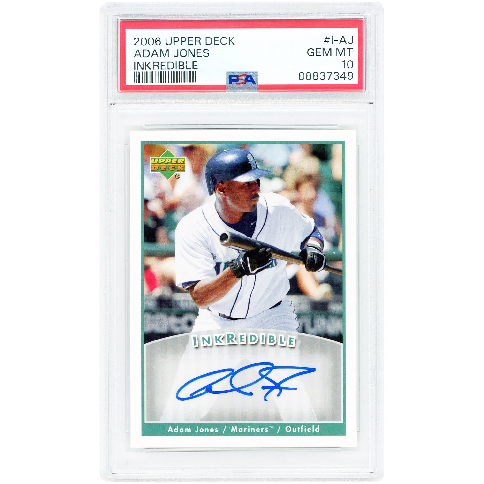 Adam Jones Seattle Mariners Autographed 2006 Upper Deck Inkredible #I-AJ PSA Authenticated 10 Card