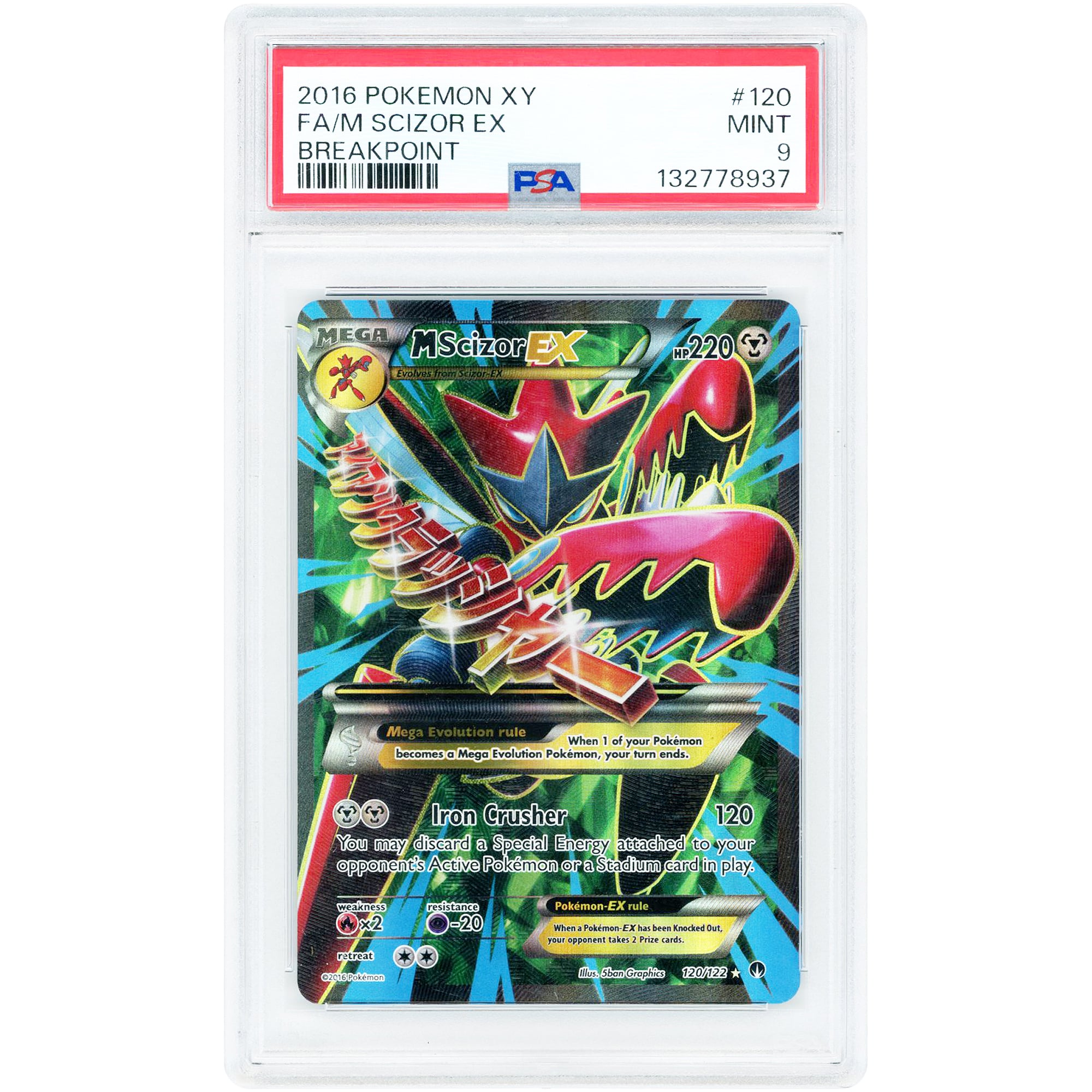 M Scizor EX 2016 Pokemon XY Breakpoint Full Art #120 PSA Authenticated 9 Card