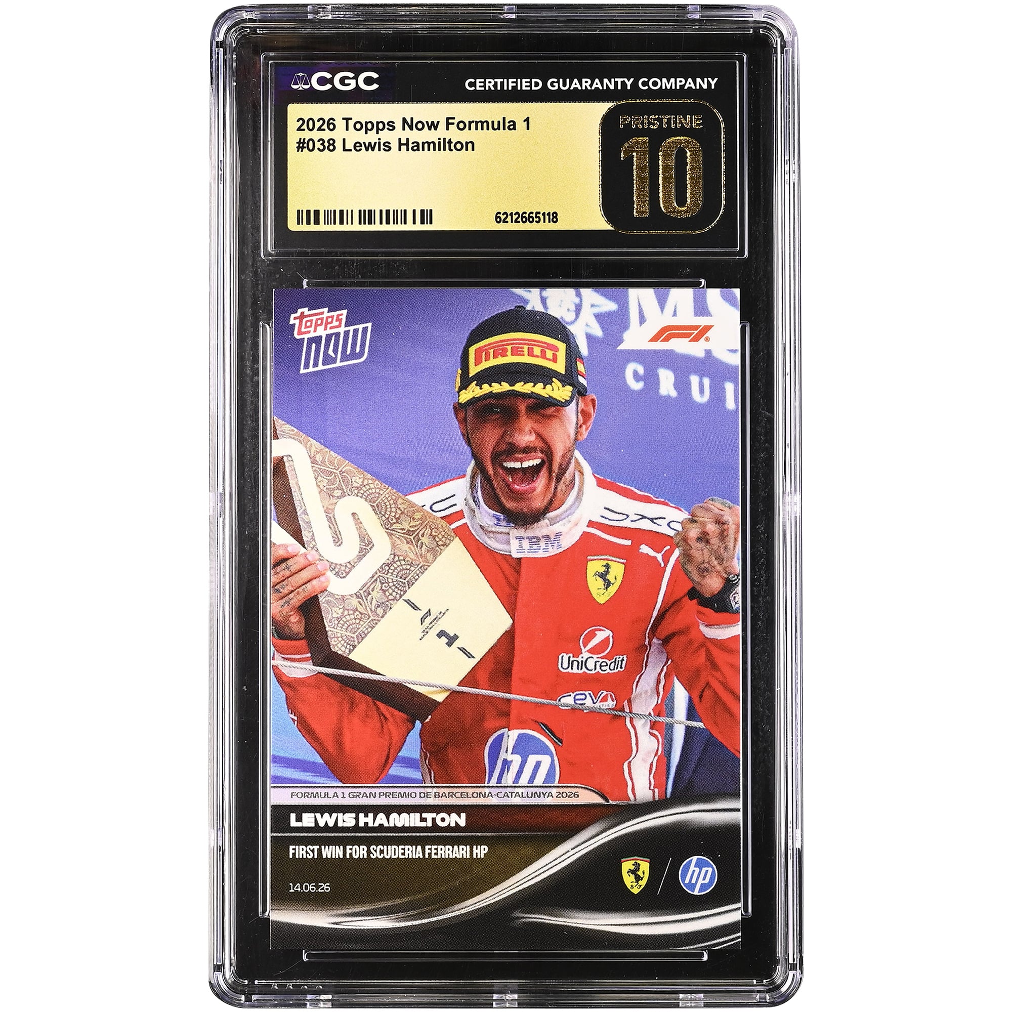 Lewis Hamilton Scuderia Ferrari 2026 Topps Now Formula 1 First Win for Scuderia Ferrari HP #38 CGC Authenticated PRISTINE 10 Card