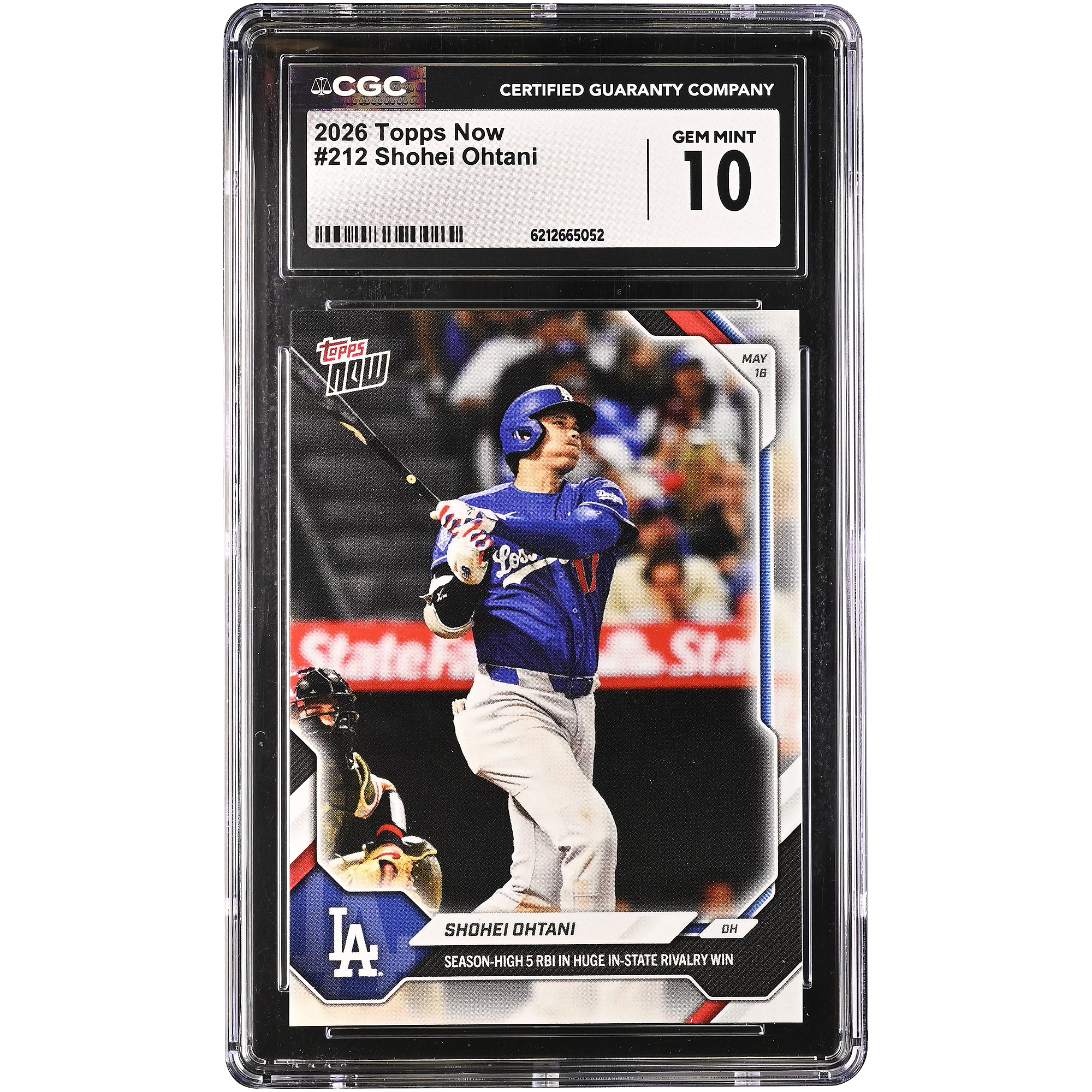 Shohei Ohtani Los Angeles Dodgers 2026 Topps Now Season-High 5 RBI in Huge in-state Rivalry Win #212 CGC Authenticated GEM MINT 10 Card