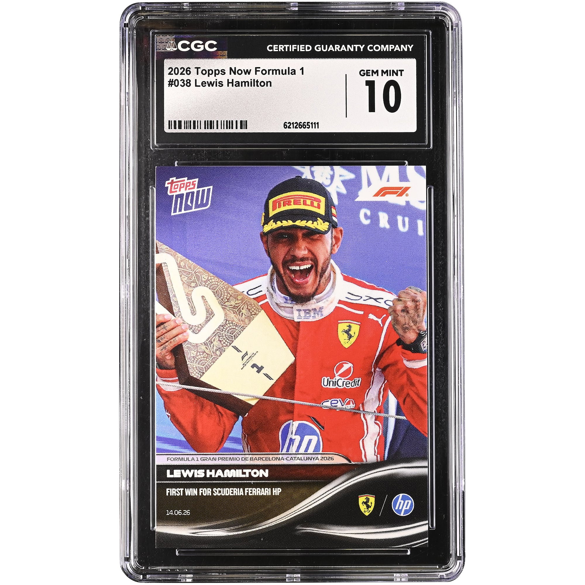 Lewis Hamilton Scuderia Ferrari 2026 Topps Now Formula 1 First Win for Scuderia Ferrari HP #38 CGC Authenticated GEM MINT 10 Card