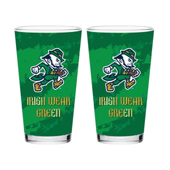 Notre Dame Fighting Irish Two-Piece Irish Wear Green Football Leprechaun 16oz. Pint Glass Set