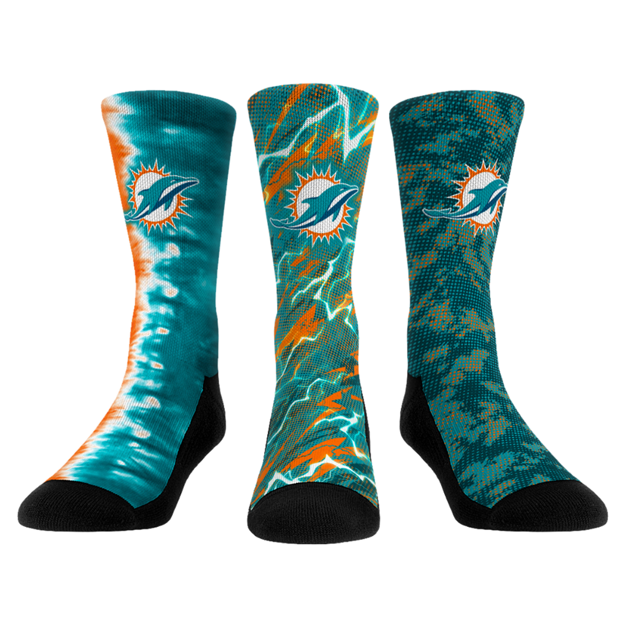 Unisex Rock Em Miami Dolphins Team Tones Three-Pack Crew Socks