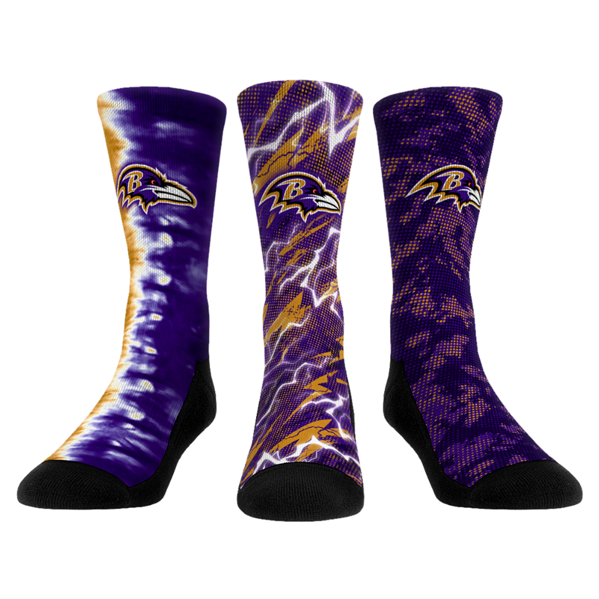 Unisex Rock Em Baltimore Ravens Team Tones Three-Pack Crew Socks